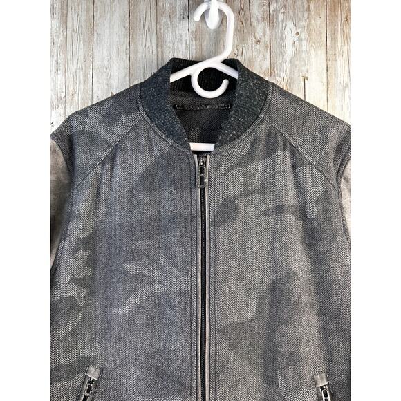 Robert Graham Evanson Mixed Media Wool Camo Bomber Jacket Sz M Herringbone Grey - Picture 3 of 12